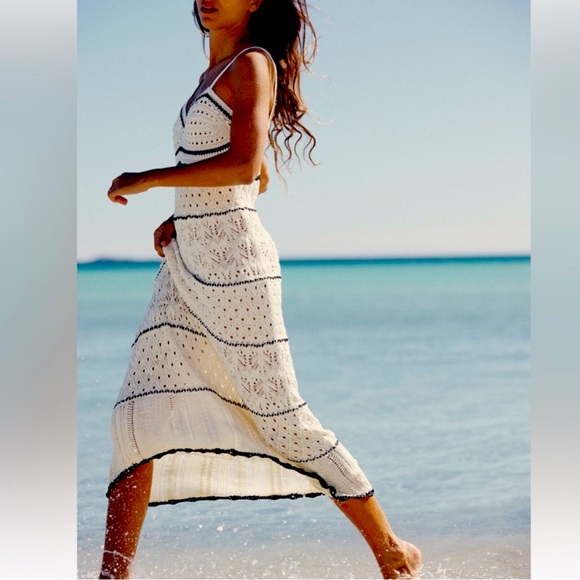 Olive+Oak BOHO CONTRASTING BINDING SWEETHEART POINTELLE CROCHET KNIT MAX… - Picture 11 of 14